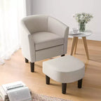Fauteuil club tonneau Costway avec pouf, dossier incurvé et coussin d'assise amovible gris/beige