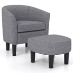 Fauteuil club tonneau Costway avec pouf, dossier incurvé et coussin d'assise amovible gris/beige