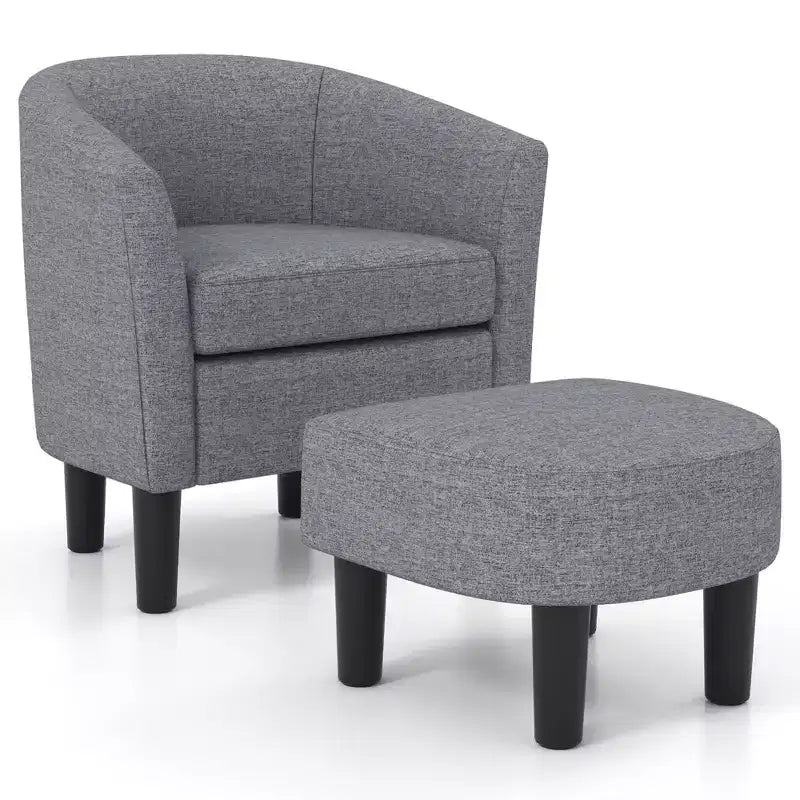 Fauteuil club tonneau Costway avec pouf, dossier incurvé et coussin d'assise amovible gris/beige