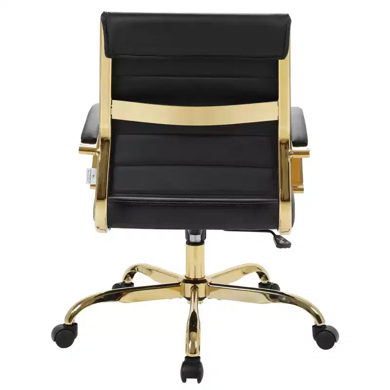 Chaise de bureau en cuir LeisureMod Benmar avec accents dorés, hauteur réglable, base pivotante, design ergonomique pour bureau à domicile, étude ou espace de travail
