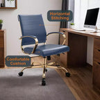 Chaise de bureau en cuir LeisureMod Benmar avec accents dorés, hauteur réglable, base pivotante, design ergonomique pour bureau à domicile, étude ou espace de travail