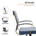 Chaise de bureau en cuir LeisureMod Benmar avec accents dorés, hauteur réglable, base pivotante, design ergonomique pour bureau à domicile, étude ou espace de travail