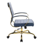 Chaise de bureau en cuir LeisureMod Benmar avec accents dorés, hauteur réglable, base pivotante, design ergonomique pour bureau à domicile, étude ou espace de travail