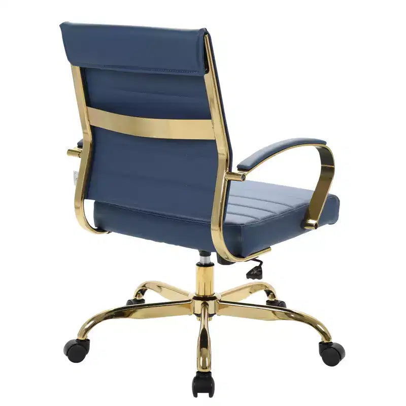 Chaise de bureau en cuir LeisureMod Benmar avec accents dorés, hauteur réglable, base pivotante, design ergonomique pour bureau à domicile, étude ou espace de travail