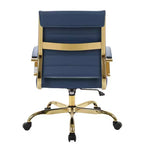 Chaise de bureau en cuir LeisureMod Benmar avec accents dorés, hauteur réglable, base pivotante, design ergonomique pour bureau à domicile, étude ou espace de travail