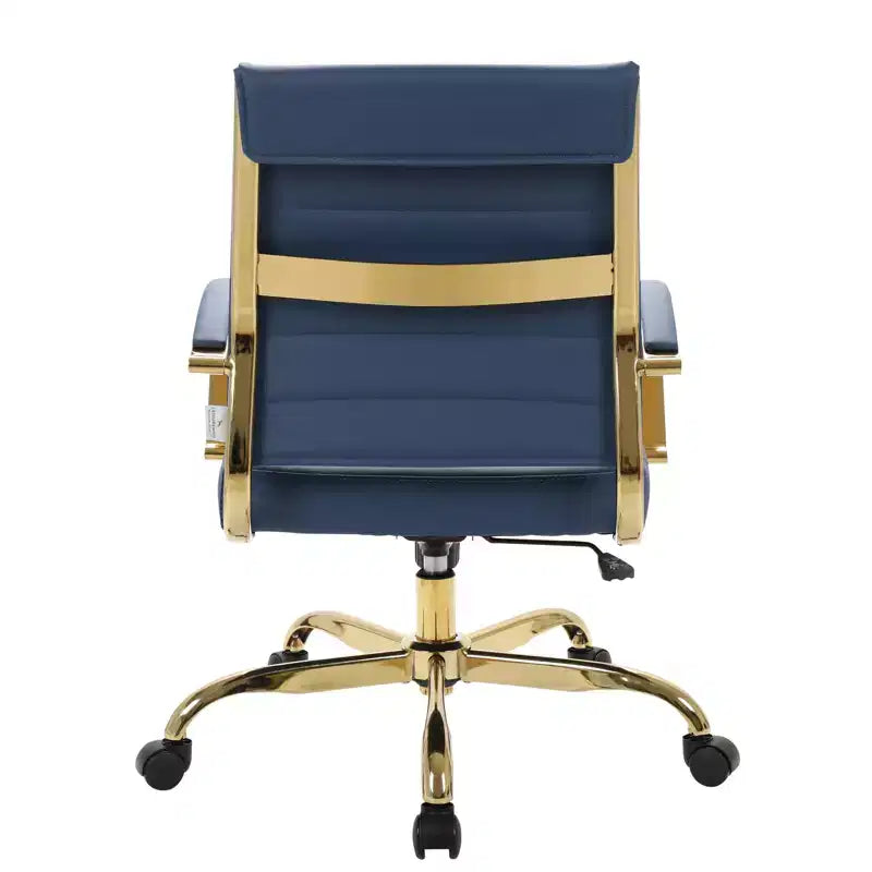 Chaise de bureau en cuir LeisureMod Benmar avec accents dorés, hauteur réglable, base pivotante, design ergonomique pour bureau à domicile, étude ou espace de travail
