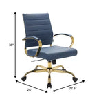 Chaise de bureau en cuir LeisureMod Benmar avec accents dorés, hauteur réglable, base pivotante, design ergonomique pour bureau à domicile, étude ou espace de travail