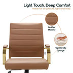 Chaise de bureau en cuir LeisureMod Benmar avec accents dorés, hauteur réglable, base pivotante, design ergonomique pour bureau à domicile, étude ou espace de travail