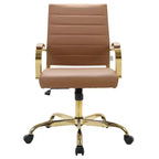 Chaise de bureau en cuir LeisureMod Benmar avec accents dorés, hauteur réglable, base pivotante, design ergonomique pour bureau à domicile, étude ou espace de travail