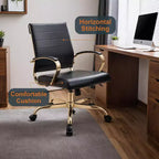 Chaise de bureau en cuir LeisureMod Benmar avec accents dorés, hauteur réglable, base pivotante, design ergonomique pour bureau à domicile, étude ou espace de travail