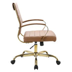 Chaise de bureau en cuir LeisureMod Benmar avec accents dorés, hauteur réglable, base pivotante, design ergonomique pour bureau à domicile, étude ou espace de travail