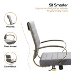 Chaise de bureau en cuir LeisureMod Benmar avec accents dorés, hauteur réglable, base pivotante, design ergonomique pour bureau à domicile, étude ou espace de travail