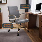 Chaise de bureau en cuir LeisureMod Benmar avec accents dorés, hauteur réglable, base pivotante, design ergonomique pour bureau à domicile, étude ou espace de travail