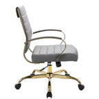 Chaise de bureau en cuir LeisureMod Benmar avec accents dorés, hauteur réglable, base pivotante, design ergonomique pour bureau à domicile, étude ou espace de travail