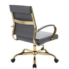 Chaise de bureau en cuir LeisureMod Benmar avec accents dorés, hauteur réglable, base pivotante, design ergonomique pour bureau à domicile, étude ou espace de travail