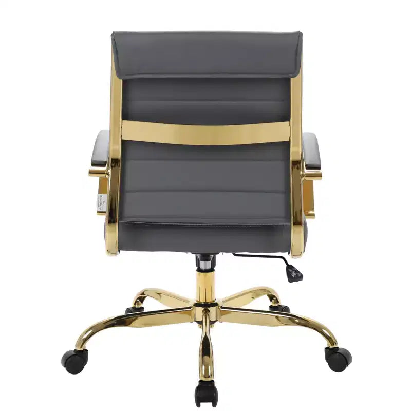 Chaise de bureau en cuir LeisureMod Benmar avec accents dorés, hauteur réglable, base pivotante, design ergonomique pour bureau à domicile, étude ou espace de travail
