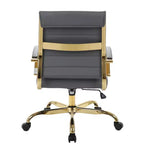 Chaise de bureau en cuir LeisureMod Benmar avec accents dorés, hauteur réglable, base pivotante, design ergonomique pour bureau à domicile, étude ou espace de travail