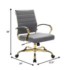 Chaise de bureau en cuir LeisureMod Benmar avec accents dorés, hauteur réglable, base pivotante, design ergonomique pour bureau à domicile, étude ou espace de travail