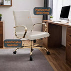 Chaise de bureau en cuir LeisureMod Benmar avec accents dorés, hauteur réglable, base pivotante, design ergonomique pour bureau à domicile, étude ou espace de travail