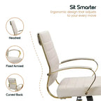 Chaise de bureau en cuir LeisureMod Benmar avec accents dorés, hauteur réglable, base pivotante, design ergonomique pour bureau à domicile, étude ou espace de travail