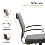 Chaise de bureau en cuir LeisureMod Benmar avec accents dorés, hauteur réglable, base pivotante, design ergonomique pour bureau à domicile, étude ou espace de travail