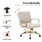Chaise de bureau en cuir LeisureMod Benmar avec accents dorés, hauteur réglable, base pivotante, design ergonomique pour bureau à domicile, étude ou espace de travail