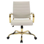 Chaise de bureau en cuir LeisureMod Benmar avec accents dorés, hauteur réglable, base pivotante, design ergonomique pour bureau à domicile, étude ou espace de travail