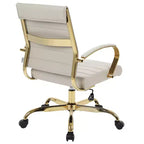 Chaise de bureau en cuir LeisureMod Benmar avec accents dorés, hauteur réglable, base pivotante, design ergonomique pour bureau à domicile, étude ou espace de travail