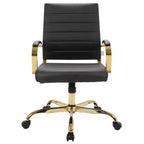 Chaise de bureau en cuir LeisureMod Benmar avec accents dorés, hauteur réglable, base pivotante, design ergonomique pour bureau à domicile, étude ou espace de travail