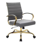 Chaise de bureau en cuir LeisureMod Benmar avec accents dorés, hauteur réglable, base pivotante, design ergonomique pour bureau à domicile, étude ou espace de travail