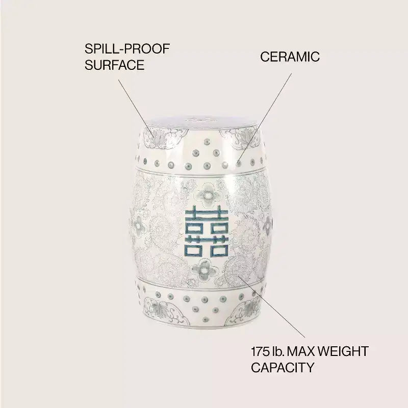 JONATHAN Y Double Happiness 18 Tabouret de jardin/Table d'appoint en céramique Chinoiserie