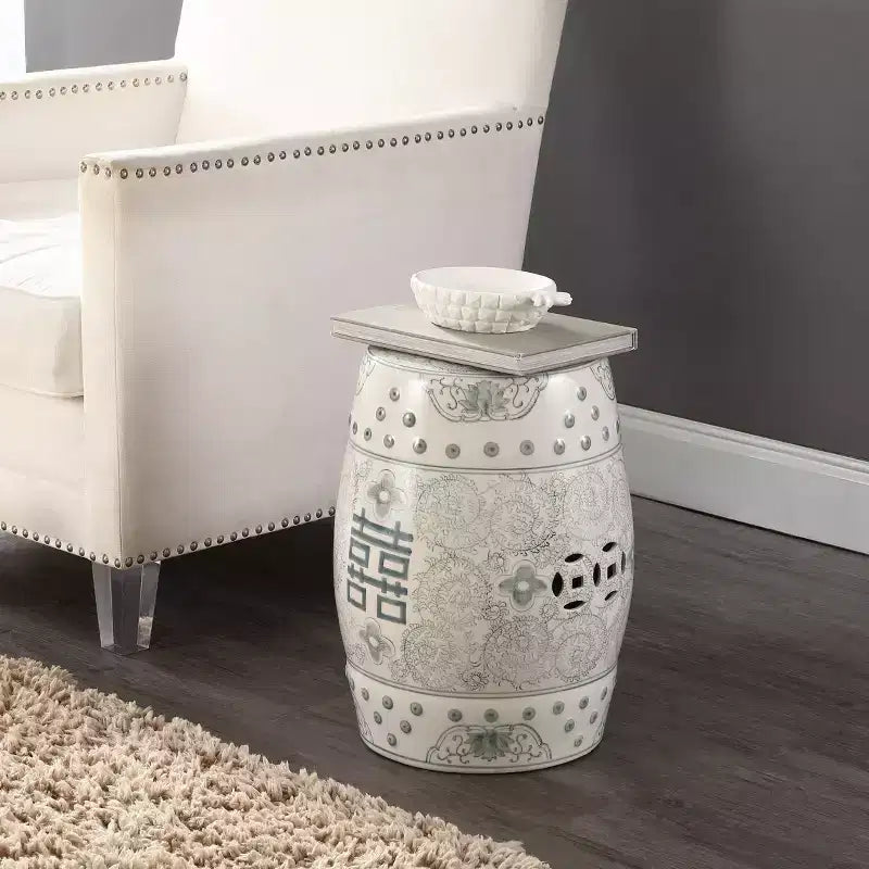 JONATHAN Y Double Happiness 18 Tabouret de jardin/Table d'appoint en céramique Chinoiserie