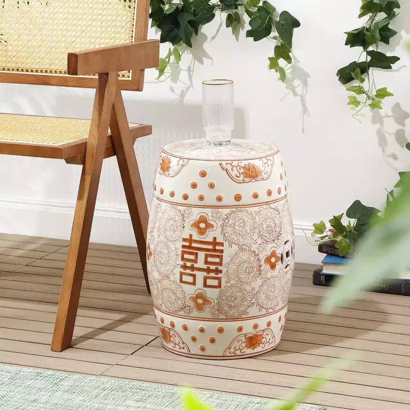 JONATHAN Y Double Happiness 18 Tabouret de jardin/Table d'appoint en céramique Chinoiserie