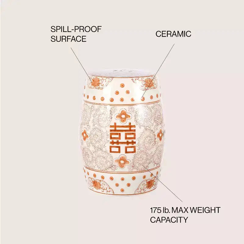 JONATHAN Y Double Happiness 18 Tabouret de jardin/Table d'appoint en céramique Chinoiserie