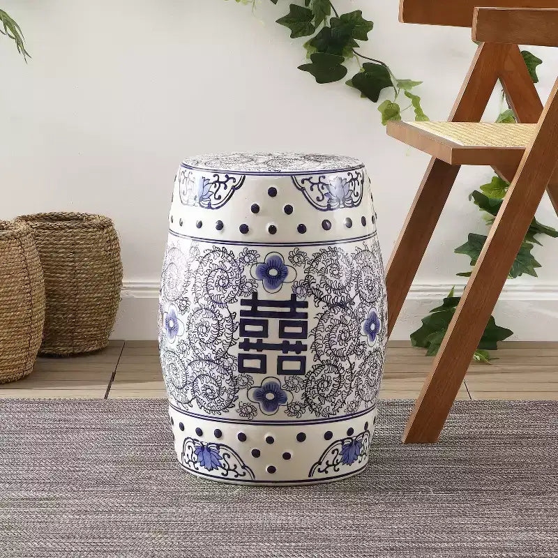 JONATHAN Y Double Happiness 18 Tabouret de jardin/Table d'appoint en céramique Chinoiserie