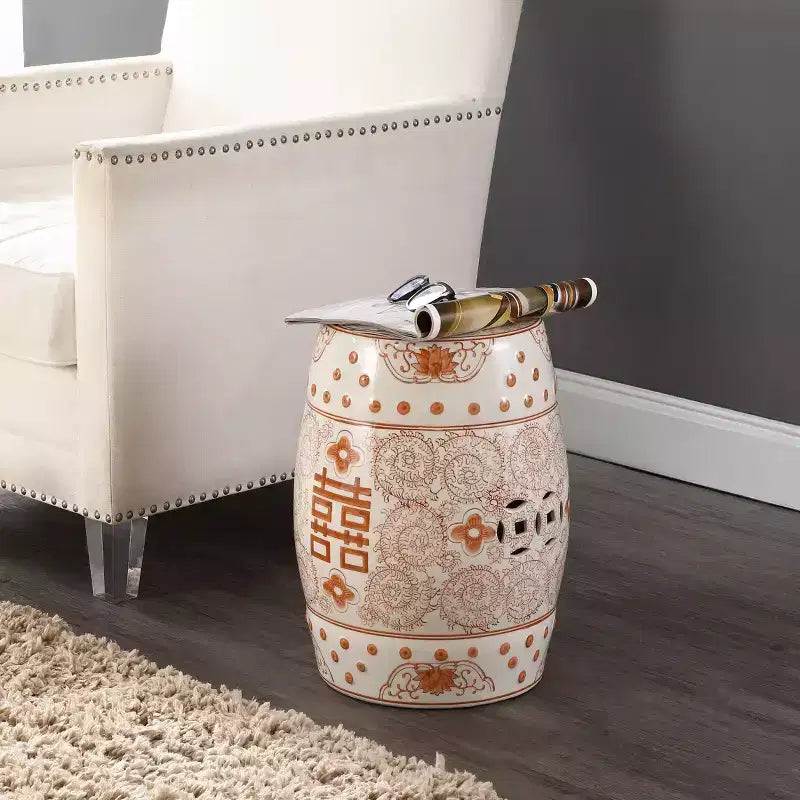 JONATHAN Y Double Happiness 18 Tabouret de jardin/Table d'appoint en céramique Chinoiserie