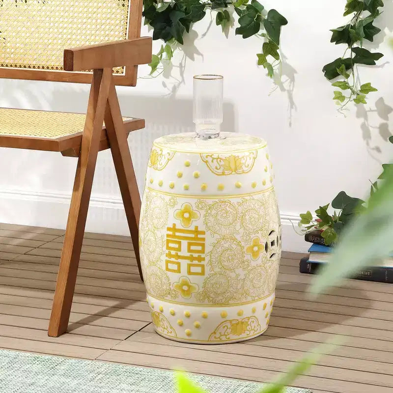 JONATHAN Y Double Happiness 18 Tabouret de jardin/Table d'appoint en céramique Chinoiserie