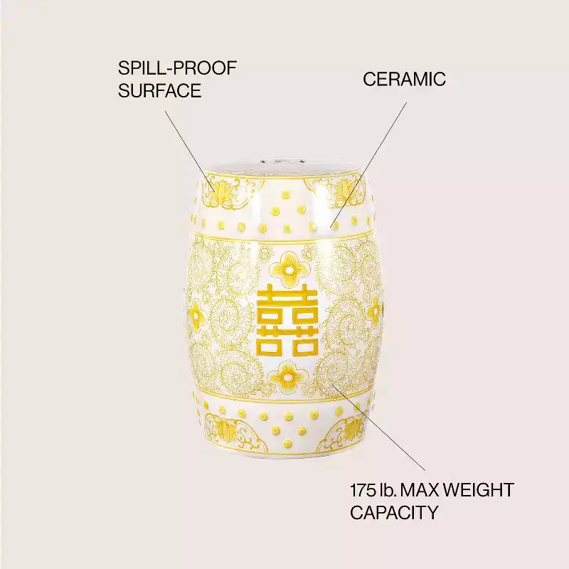 JONATHAN Y Double Happiness 18 Tabouret de jardin/Table d'appoint en céramique Chinoiserie