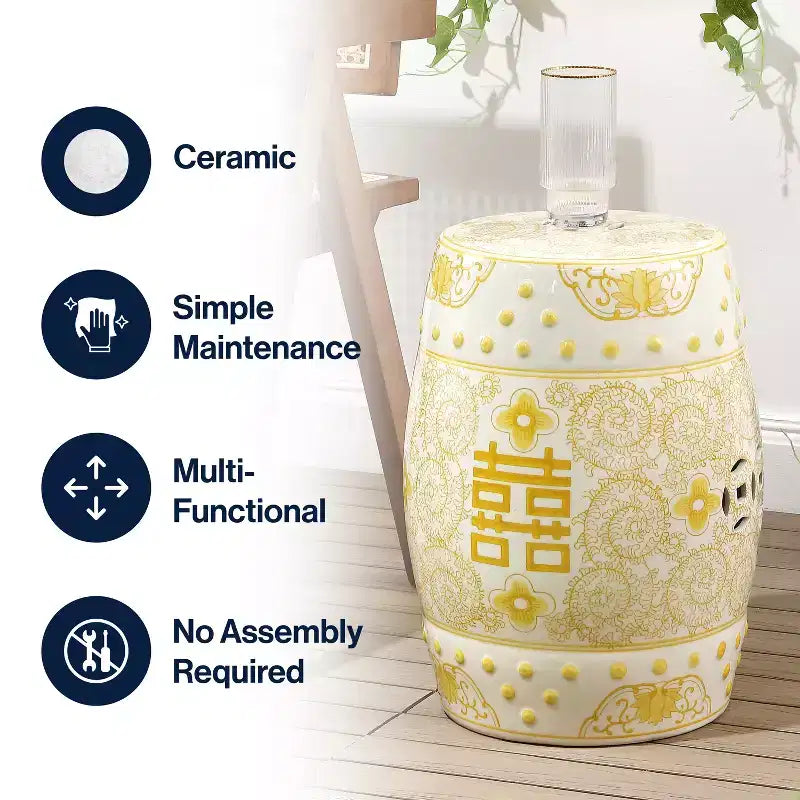 JONATHAN Y Double Happiness 18 Tabouret de jardin/Table d'appoint en céramique Chinoiserie