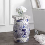 JONATHAN Y Double Happiness 18 Tabouret de jardin/Table d'appoint en céramique Chinoiserie