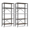 Costway 2 PCS 5-Tier Folding Shelf Free DIY Design Shelving Unit with 4 Universal Wheels Black/Natural