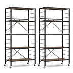 Costway 2 PCS 5-Tier Folding Shelf Free DIY Design Shelving Unit with 4 Universal Wheels Black/Natural