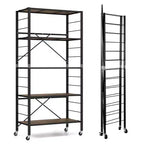 Costway Lot de 2 étagères pliantes à 5 niveaux, conception DIY, avec 4 roulettes universelles Noir/Naturel