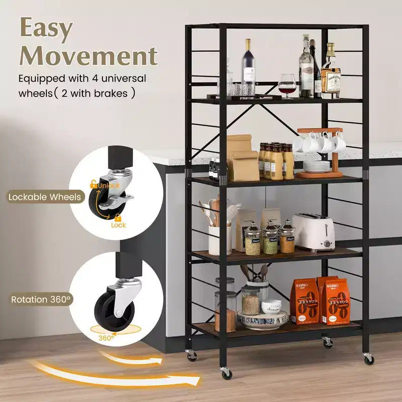 Costway Lot de 2 étagères pliantes à 5 niveaux, conception DIY, avec 4 roulettes universelles Noir/Naturel