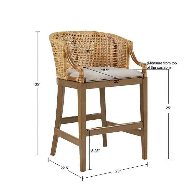 Tabouret de bar Martha Stewart 25 Playa en rotin tressé à la main, hauteur comptoir