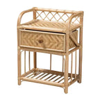 bali & pari Kobie Table de chevet bohème moderne en rotin naturel marron à 1 tiroir