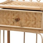 bali & pari Kobie Table de chevet bohème moderne en rotin naturel marron à 1 tiroir