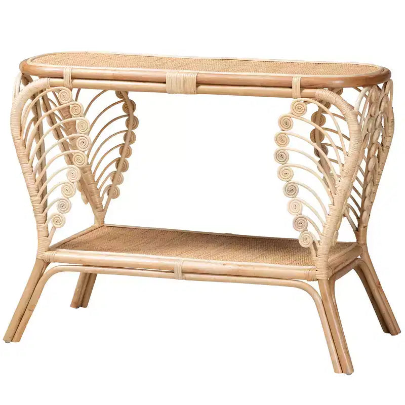 Console Table bali & pari Bastet 2 niveaux en rotin naturel marron style bohème moderne