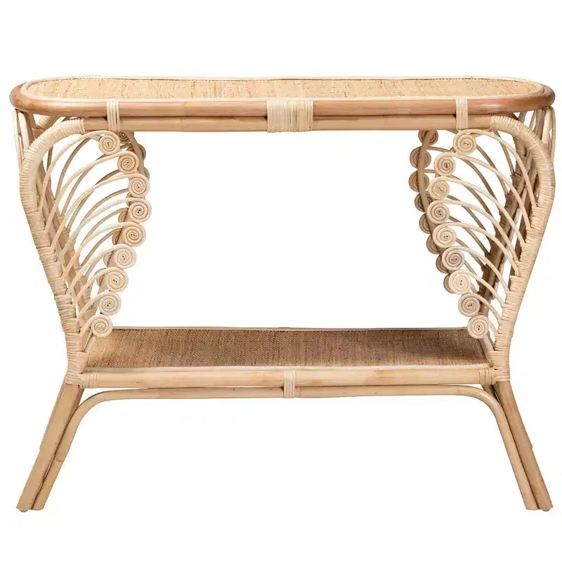 Console Table bali & pari Bastet 2 niveaux en rotin naturel marron style bohème moderne