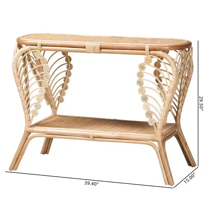 Console Table bali & pari Bastet 2 niveaux en rotin naturel marron style bohème moderne